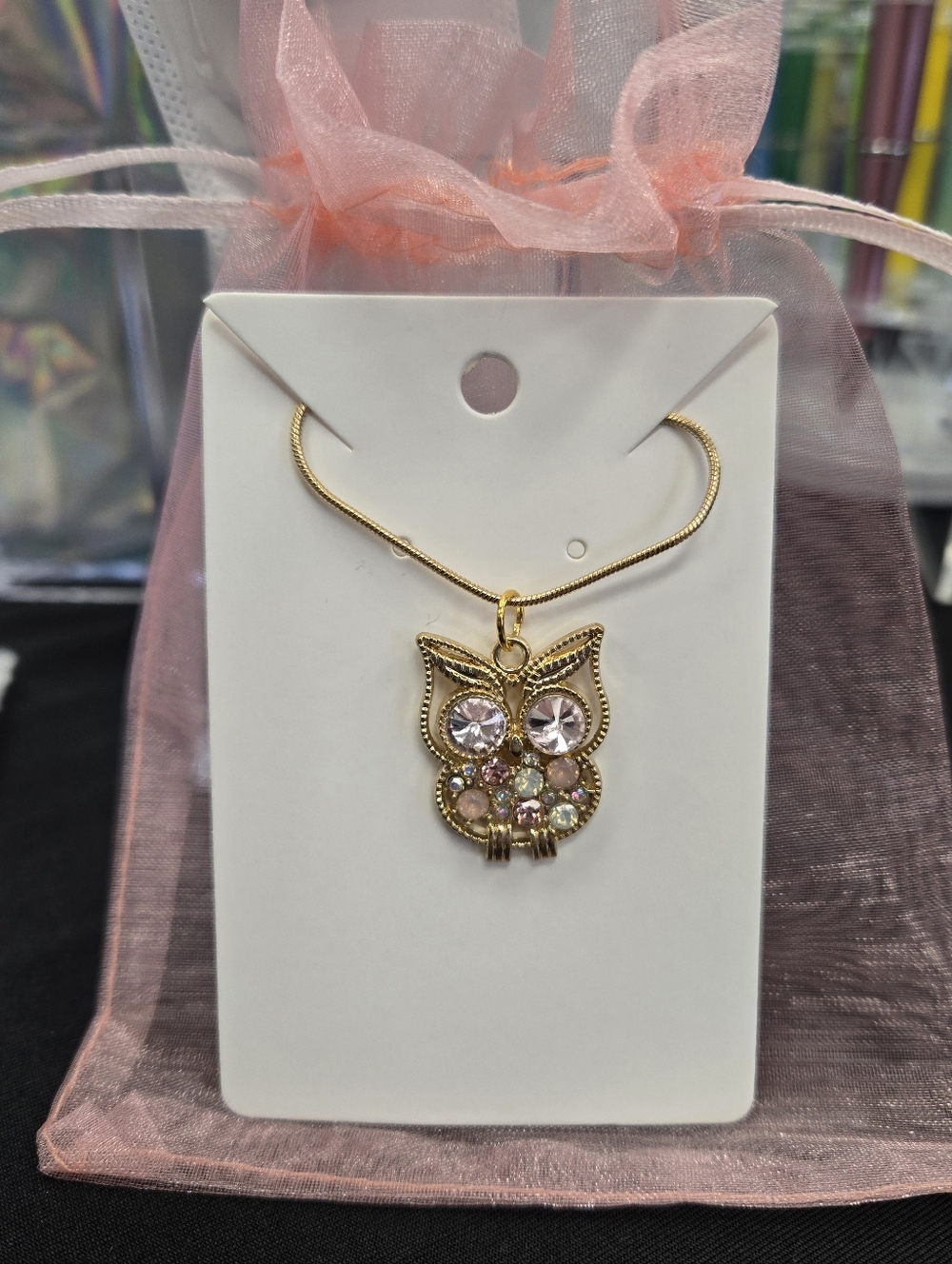 Owl Necklace Pink And Gold - Hsnd Crafted